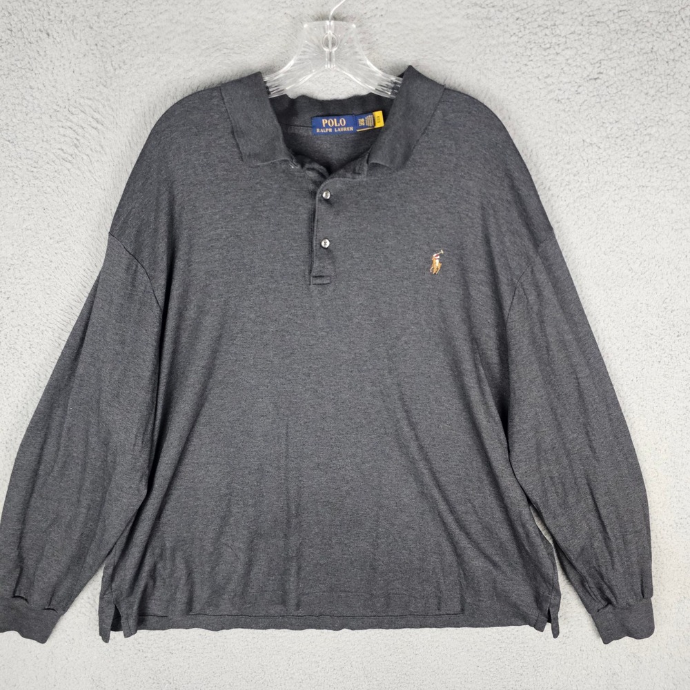 Polo Ralph Lauren Polo Shirt Mens 2XB Gray Long Sleeve Pony Logo Cotton Big Tall